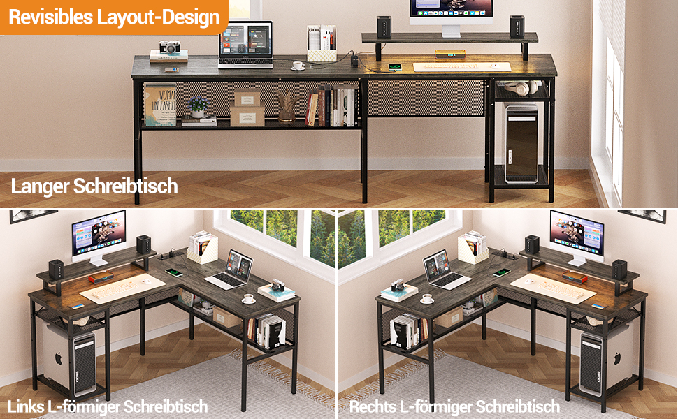 L-подібний ігровий стіл, 141x117x76 см, з полицею, для дому, офісу, навчання, ігор (гранатовий дуб)