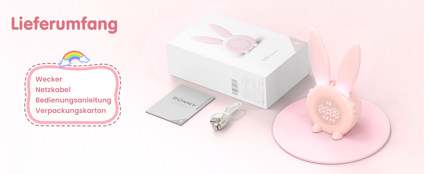 Дитячий ліхтарик-будильник Homealexa Зайчик: Нічник, функція повтору будильника, рожевий