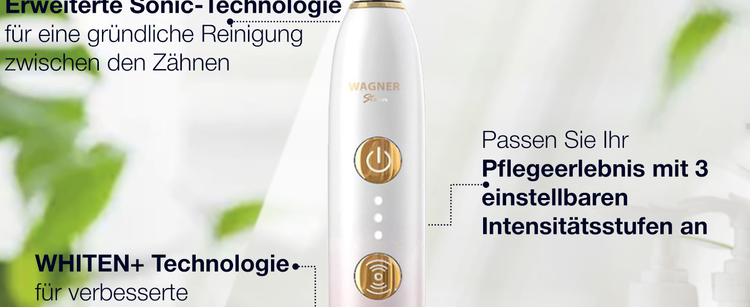 Електрична зубна щітка Wagner Stern WHITEN+ Edition з датчиком тиску, 5 режимів чищення, 3 рівні інтенсивності, 8 насадок, етитуй. Колір: зелений (магнолія)