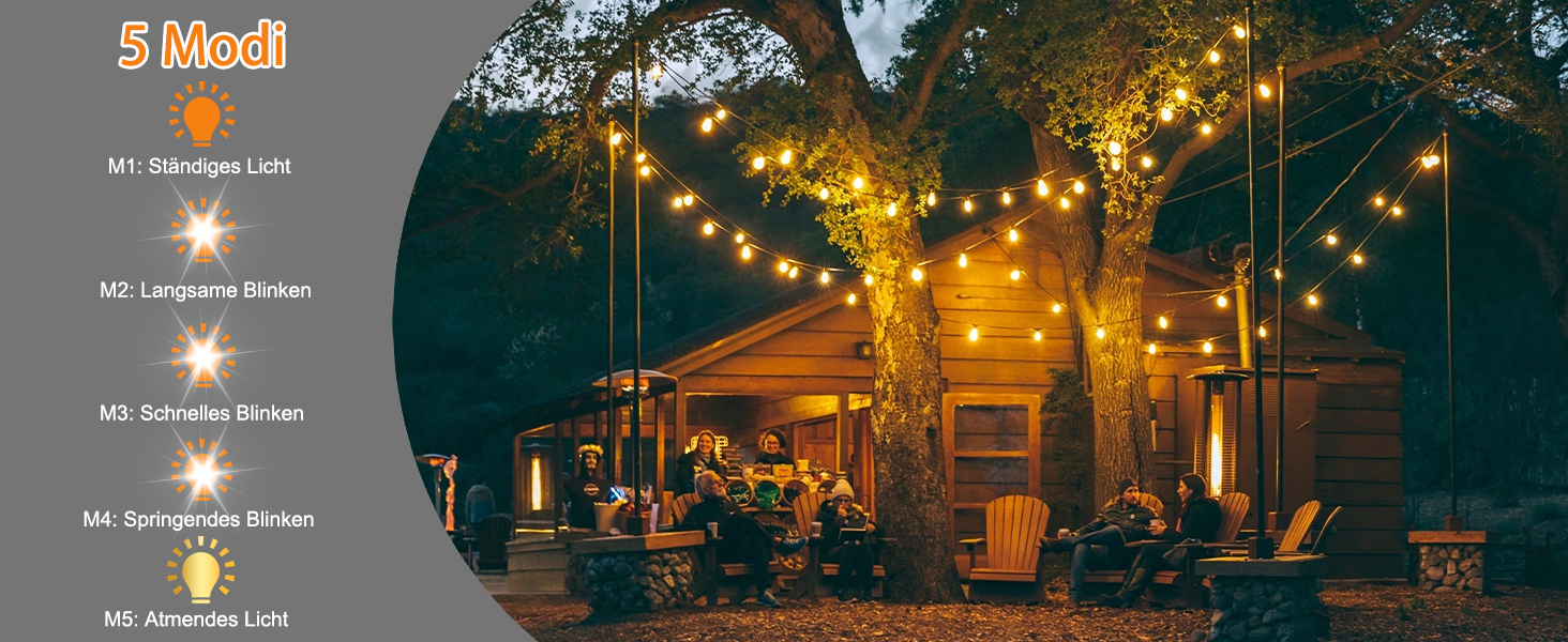 LED гірлянда для зовнішнього використання, G40 лампочки, ABS пластик, сонячна, вологостійка, для романтичного декору саду та балкону (24V, 20M, 33 лампочки)