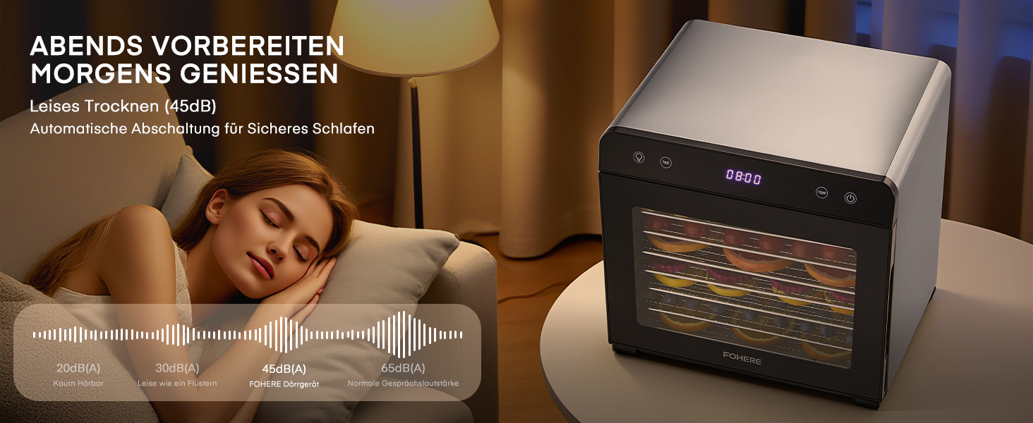 Електричний дегідратор FOHERE з нержавіючої сталі, 650W, 8 ярусів, таймер 48h, 35-75°C - для овочів, м'яса, трав, здорових перекусів та кемпінгу