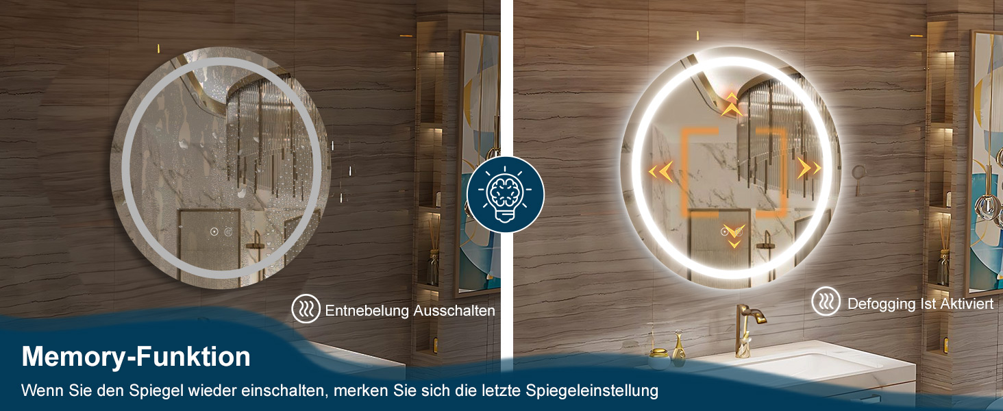 LED дзеркало для ванної кімнати 60x80 см з підсвічуванням, 3 кольори, регулювання яскравості, протитуманне покриття, сенсорне управління