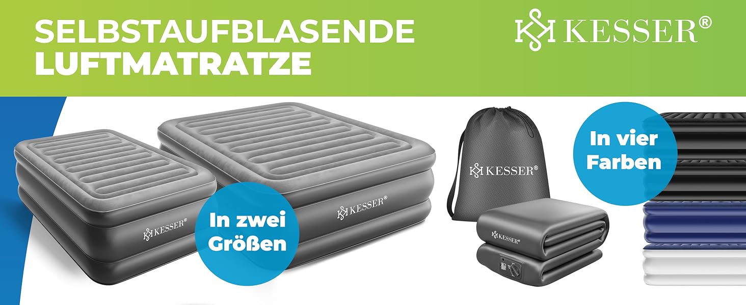 Надувна матрац KESSER® з електричним насосом, 203x152.5x51 см, для дому та кемпінгу, сірий/антрацит