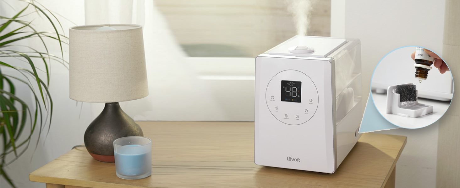 Зволожувач повітря LEVOIT Smart 6L з ароматерапією, верхній залив, холодний/теплий туман, керування Alexa/APP, режим сну, таймер 1-12 год, для спальні, дитячої кімнати, рослин до 40–70 м²