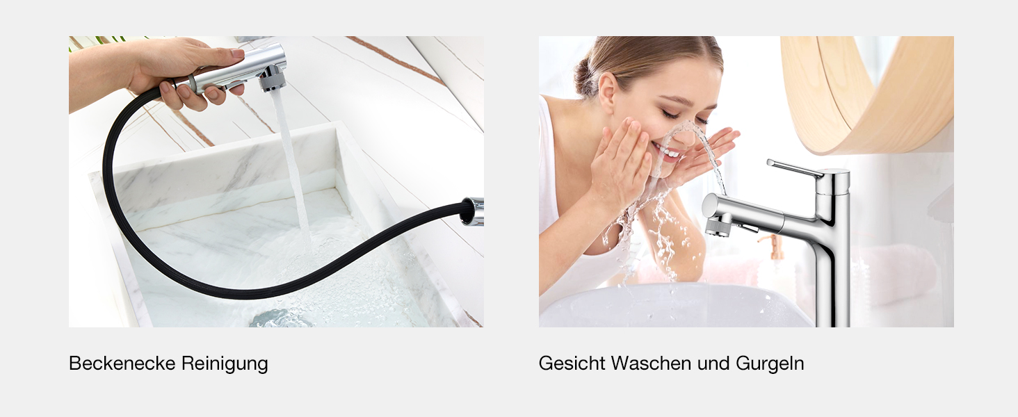 Сучасний змішувач для ванної кімнати CREA з висувною лійкою, 2 режими струменя, з міді, хром, для умивальника