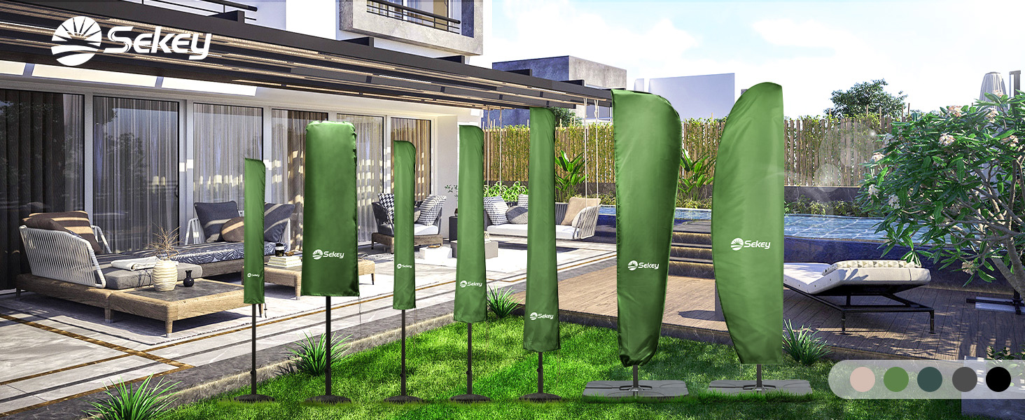 Захисний чохол Sekey для парасольки 300 см | З монтажним стрижнем та блискавкою (175×30,5/36,5 см) – Водонепроникний, UV 50+ (175 см x 30,5/36,5 см, М'ятний)