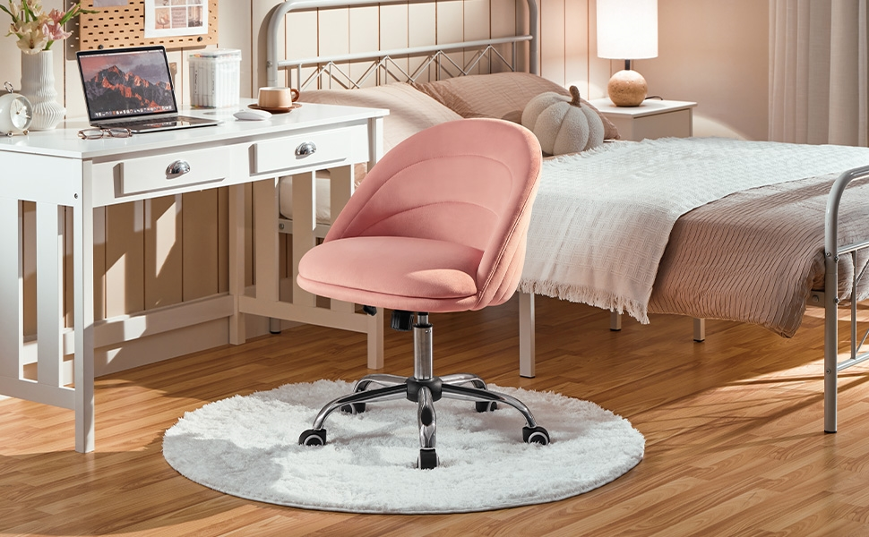 Крісло Yaheetech для дому та офісу: регульоване, обтягнуте велюром, з поворотним механізмом, до 136 кг, білий/рожевий