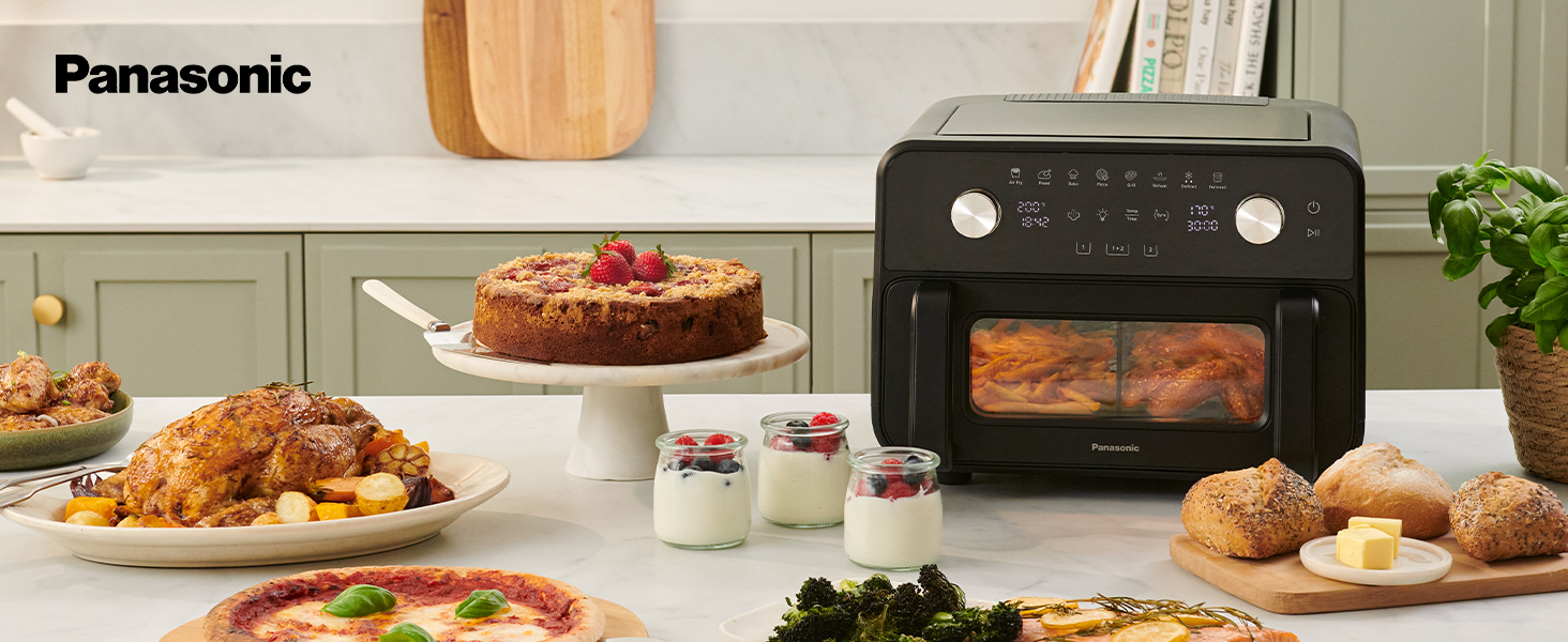 Фритюрниця повітряна Panasonic NF-CC500SXE з вікном, 80–200 °C, 9.6 л, 11 програм, LCD-дисплей, функція пари, ETM Award 2024, легко миється, сірий матовий колір