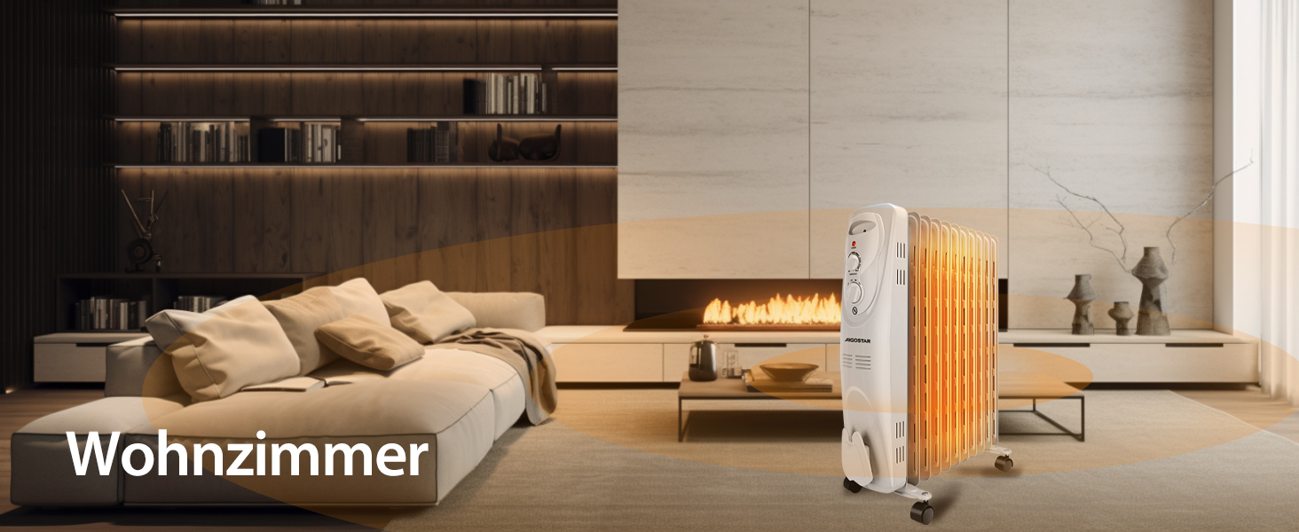 Електричний масляний радіатор Aigostar Pangpang 2300W, 11 секцій, з термостатом та 3 рівнями нагріву, мобільний обігрівач