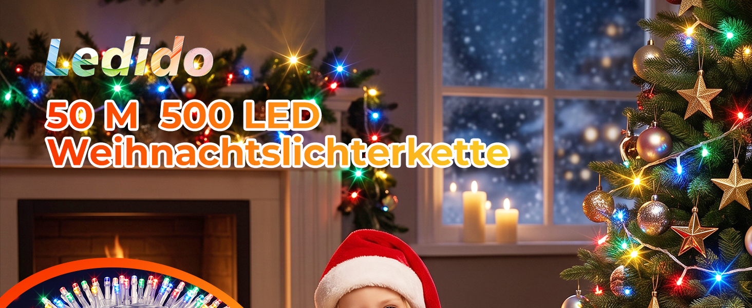 Світлодіодна гірлянда 50м 500 LED теплий білий колір, водонепроникна з димером та 8 режимами роботи, для вулиці та дому
