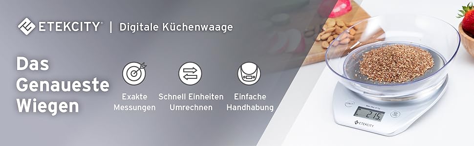 Кухонні ваги ETEKCITY цифрові електронні ваги зі знімною чашею, 5 кг / 11 фунтів, точні кухонні ваги з нержавіючої сталі