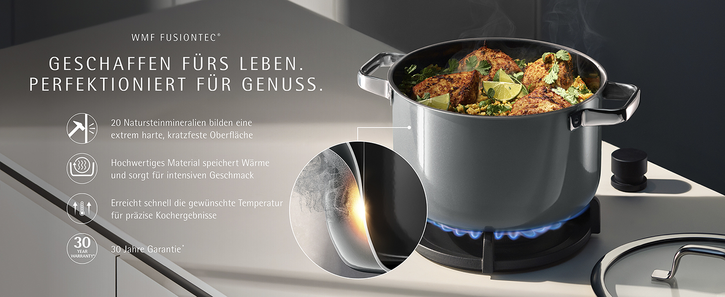 Набір каструль WMF Fusiontec 4 шт, нержавіюча сталь, індукція, для всіх плит, чорний (16/20/24 см) - Made in Germany