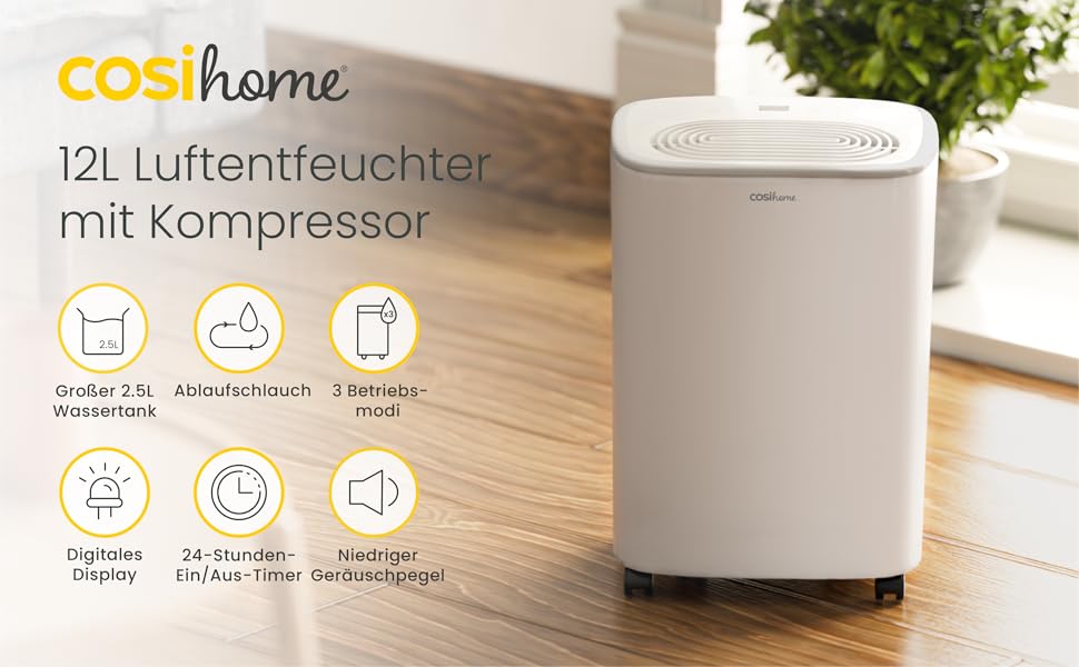 Електричний осушувач повітря Cosi Home 12L - для дому, від вологи та плісняви