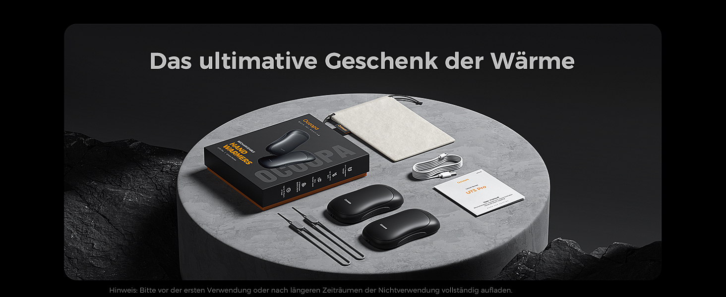 Електричні грілки для рук OCOOPA UT3 PRO 2 шт., 10000mAh, USB Powerbank, багаторазові, 4 режими нагріву, до 58°C, для чоловіків, ідеально для гольфу, полювання та кемпінгу, чорний