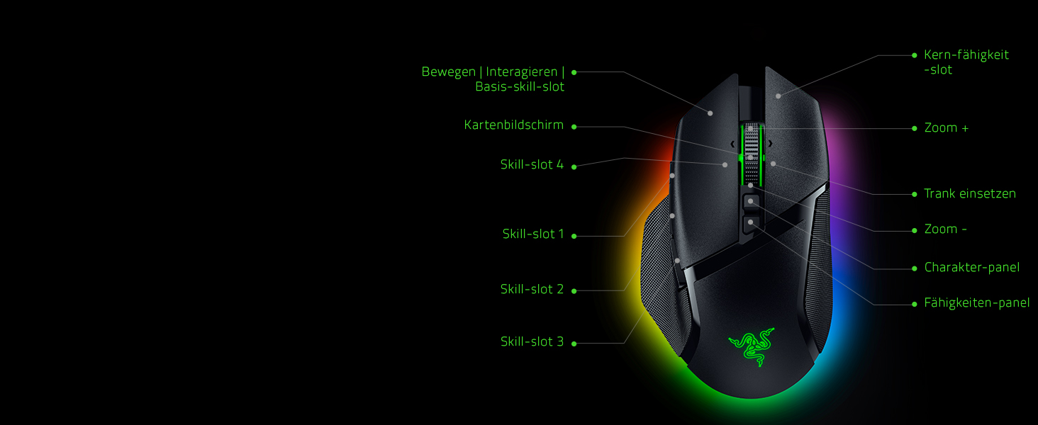 Бездротова ігрова миша Razer Basilisk V3 Pro з оптичним сенсором Focus Pro 30K, колесом HyperScroll та RGB-підсвіткою Chroma, чорна