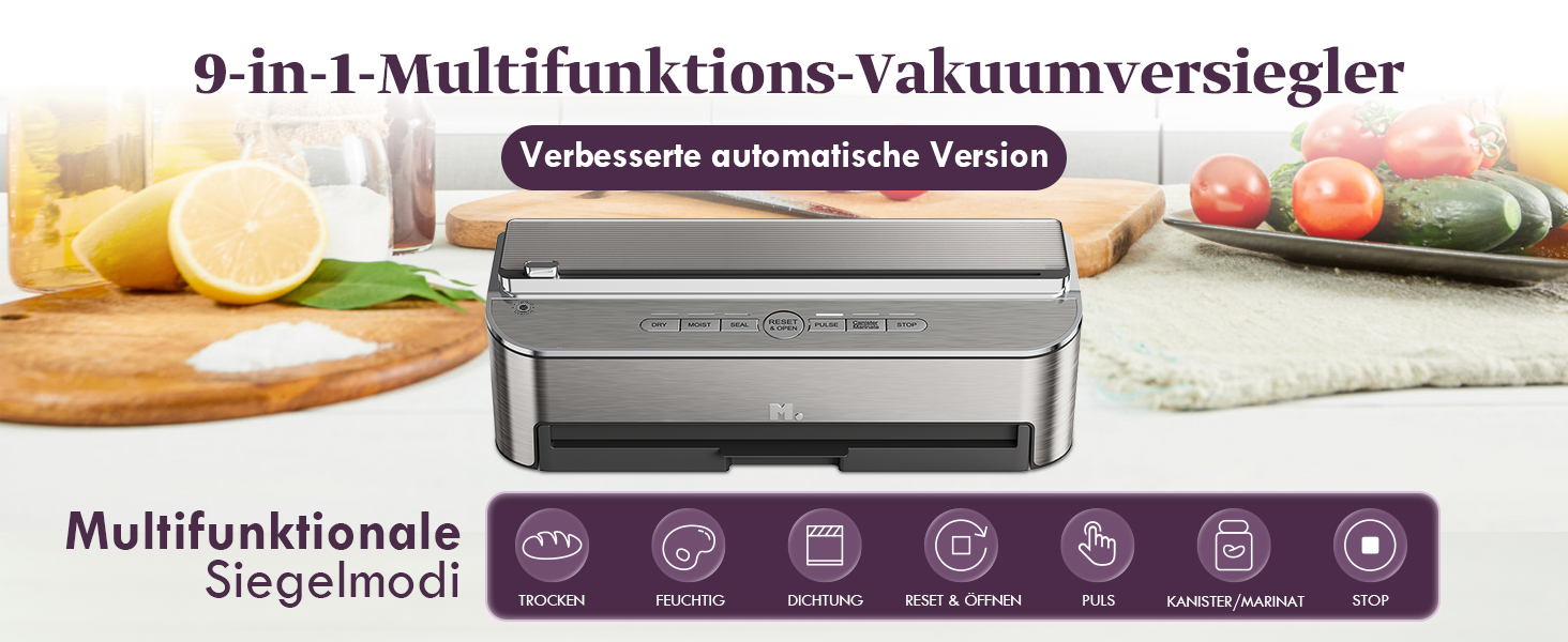 Вакууматор Mesliese 85kPa 120W для продуктів, автоматична машина для вакуумного пакування з вбудованим різаком та відсіком для пакетів, сталь, 2 рулони в комплекті