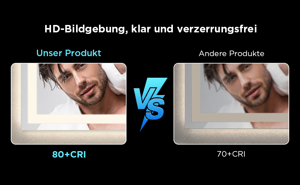 Дзеркало у ванну кімнату з підсвічуванням 50x70 см, сенсорне керування, протитуманне покриття, 3 кольори світла, регулювання яскравості, пам'ять налаштувань, матове покриття, прямокутна форма