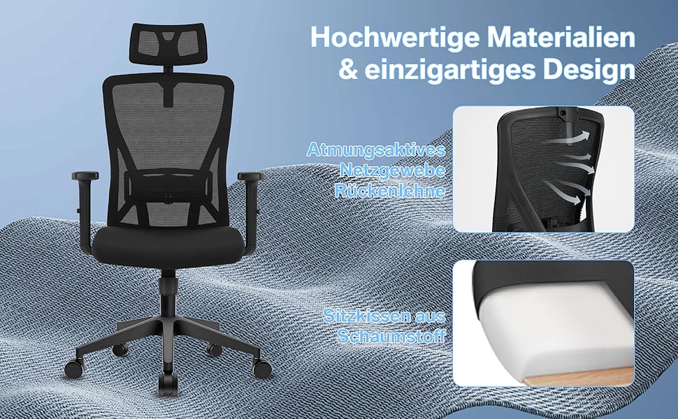 Ергономічне офісне крісло з підголівником та поперековою підтримкою, поворотне, з регульованими підлокітниками, чорне, для дому та офісу