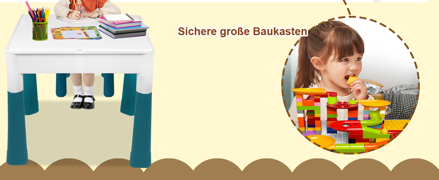 Дитячий стіл FIVMEN з 2 стільцями та 163 будівельними блоками, зберігання, для хлопчиків та дівчаток, тип A