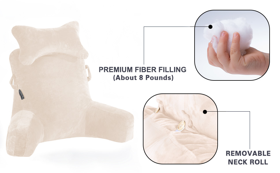 Велике крісло-мішок для читання, 78,7 см, з підголовником та підлокітниками, спинка для читання та відпочинку, сірий (бежевий, середній)