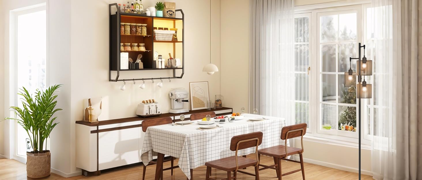 Підвісні полиці YU YUSING з RGB підсвічуванням (7 кольорів), з 8 гачками, для ігор, демонстрації, декору спальні, кухні, бару, ігрової кімнати, шестикутна форма (82.5x80x21.5 см)