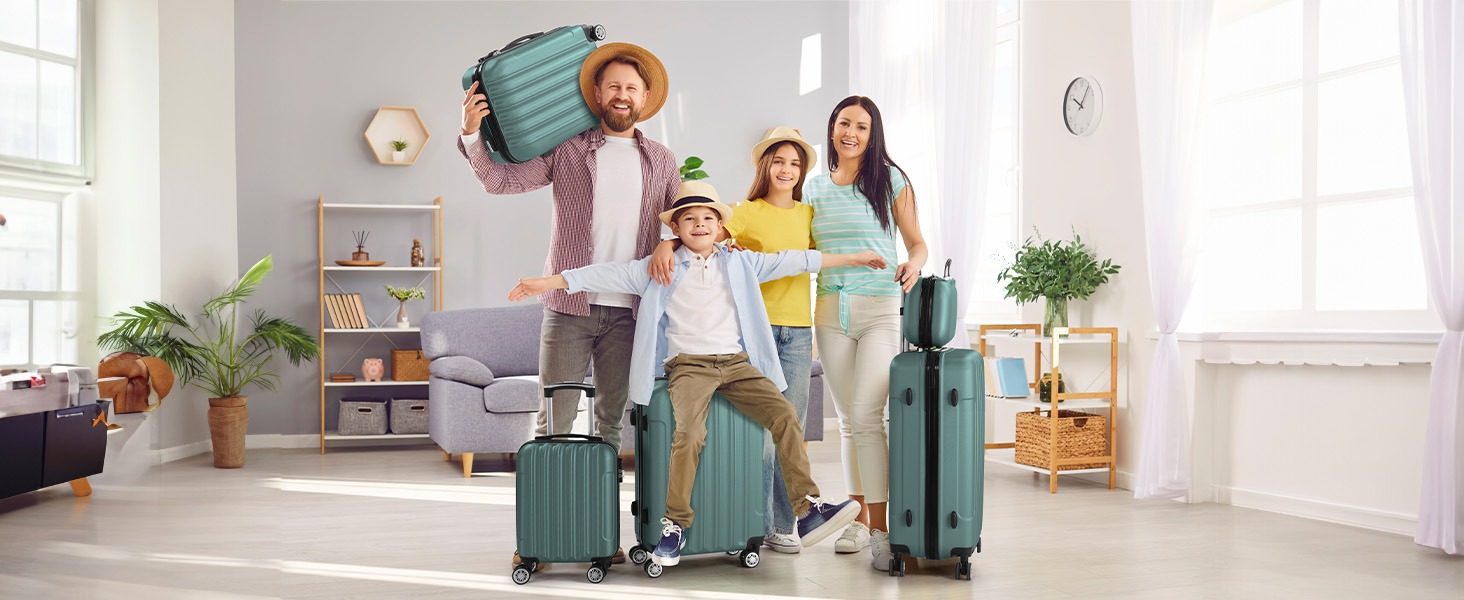 Набір валіз LALAHO 4 шт. з косметичками, з ABS пластику, золотий колір, для подорожей, ручна поклажа