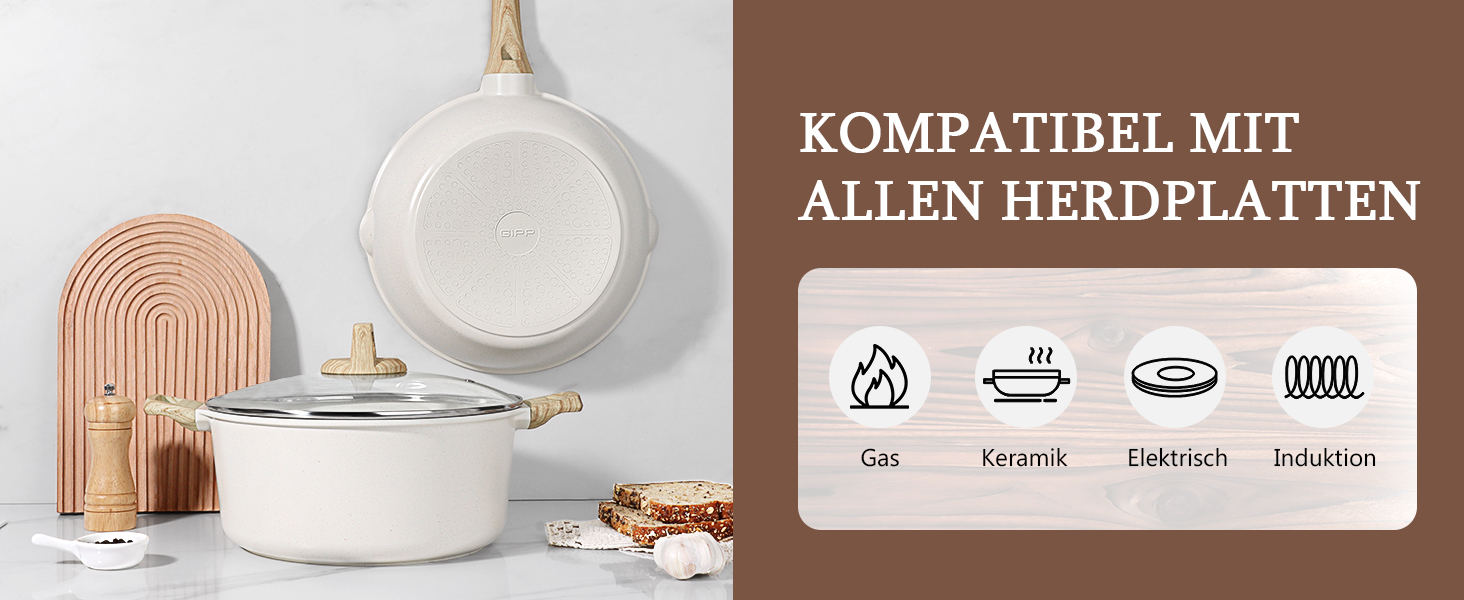 Сковорода з високим бортиком GiPP, 30 см, керамічне антипригарне покриття, з кришкою, 4.3 л, для всіх типів плит, біла