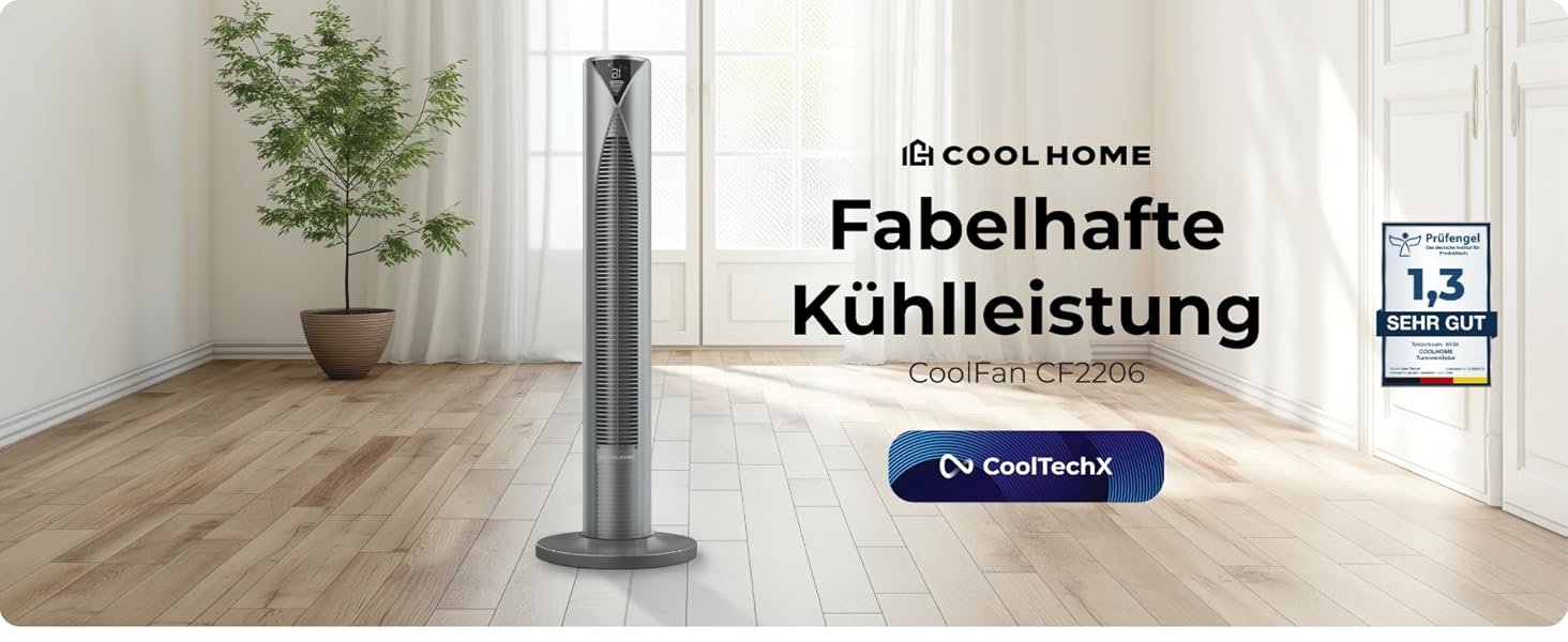Вентилятор баштовий CF2206 з пультом дистанційного керування, сріблястий - тихий, з таймером, безпечний для дітей (96 см)