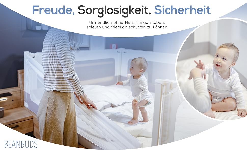 Бортик для ліжка BEANBUDS® захисний, 180 см - сірий. Захист від випадання для дитячого та дорослого ліжка (ламельний та бокспрінг). З ременями для кріплення.
