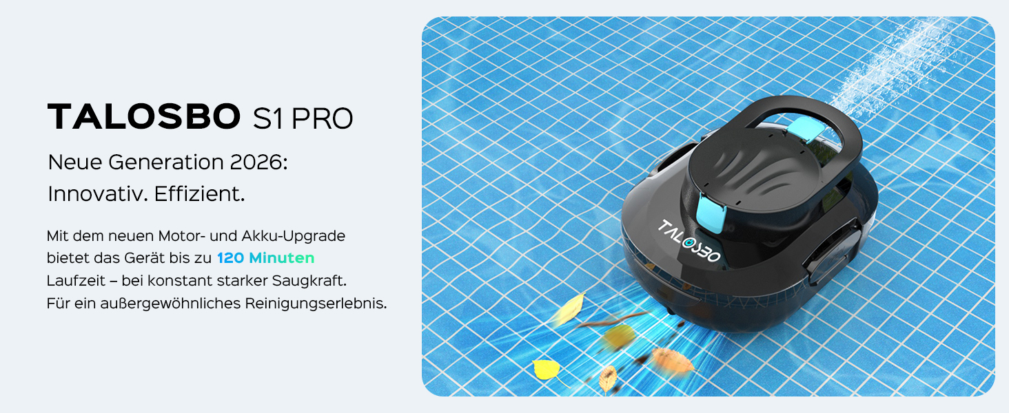 Робот-пилосос для басейну S1PRO 2026: автоматичне очищення (120 хв), акумуляторний, 2 мотори, для наземних басейнів до 100 м²