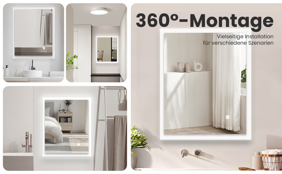 LED дзеркало для ванної кімнати з підсвічуванням | Вологостійке (IP54) | Сенсорне керування | 60x50 см | Вертикальна/Горизонтальна установка