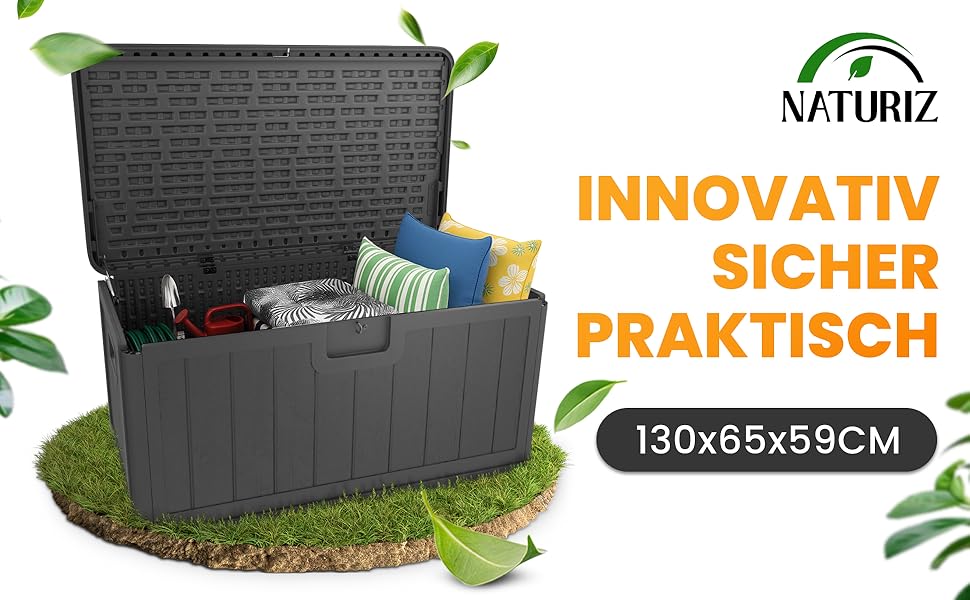 Водонепроникний садовий ящик Gartenbox 375L чорний - велика коробка для зберігання речей на вулиці, для подушок, садових меблів, посилок