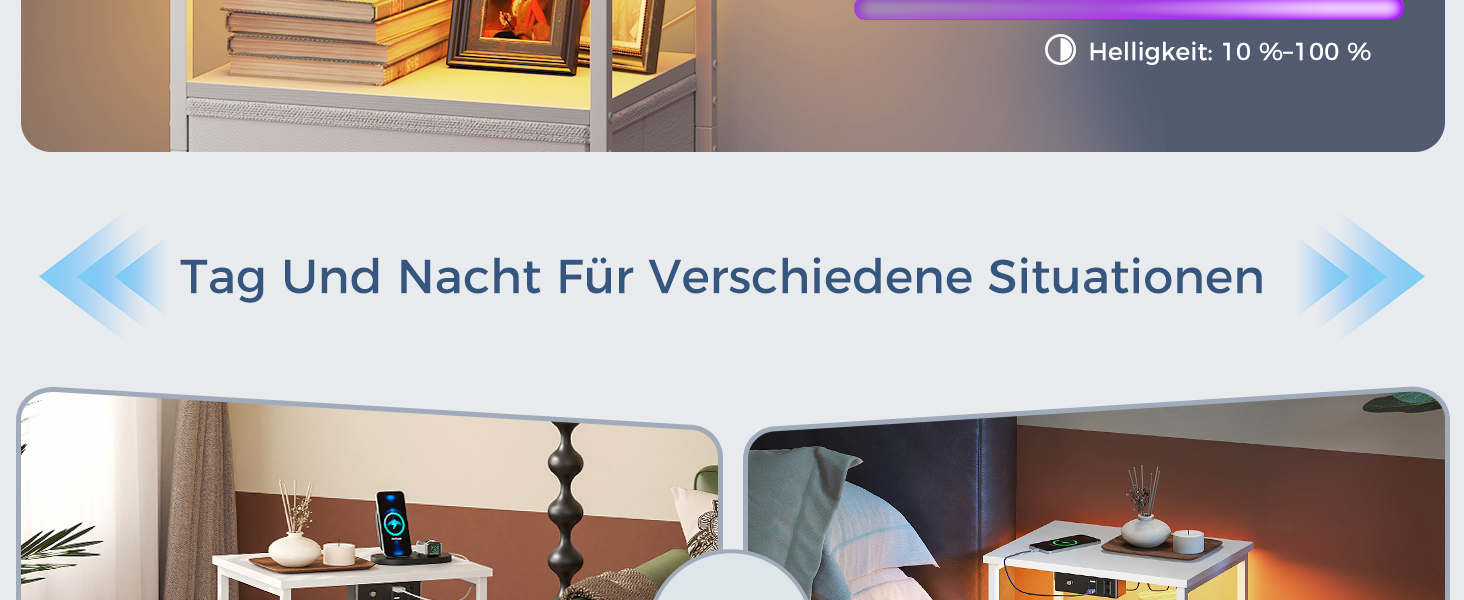 Приліжкова тумбочка Coleshome біла з USB, розеткою та LED-підсвіткою, 2 висувні ящики та полиця, для невеликих спалень, 40x30x60 см, в упаковці 1 шт.