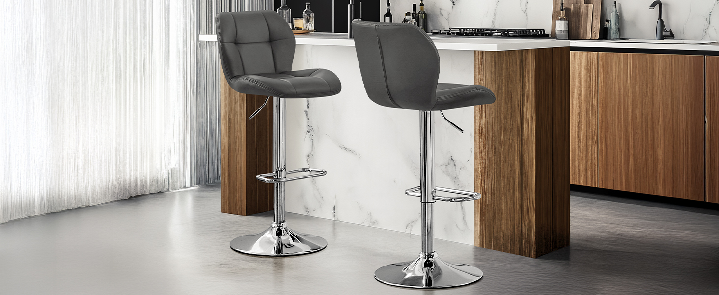 Барні стільці Yaheetech, комплект 2 шт, регульована висота, 360° обертання, з підніжкою, для кухні, чорний/сірий