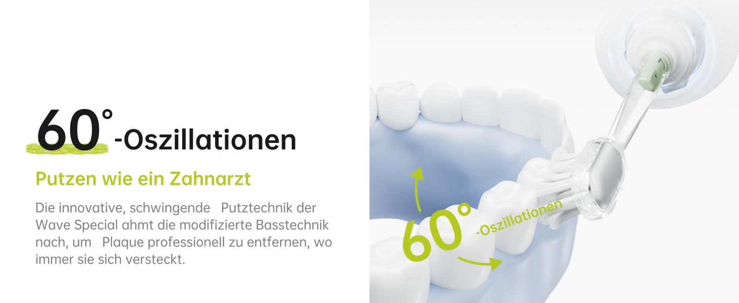 Laifen Wave Spezial: Електрична звукова зубна щітка з вібрацією та осциляцією, для дорослих, з додатком, 2 насадки (зелена)