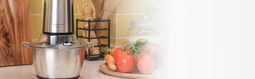 Подрібнювач Cecotec ChopBeat 2000S 500W зі скляною чашею 500г, 4 леза з нержавіючої сталі, 2 швидкості