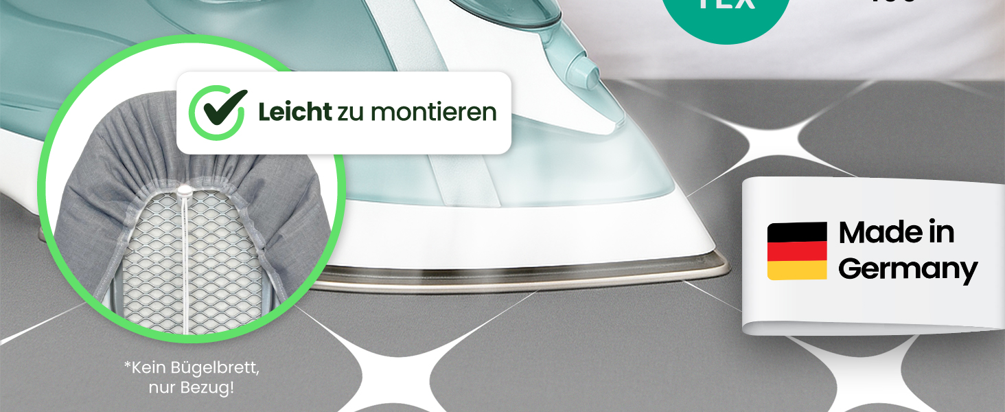 Преміум чохол для прасувальної дошки SimplySmooth 120x40 см, OEKOTEX100, Made in Germany, комфортне покриття, сірий/білий