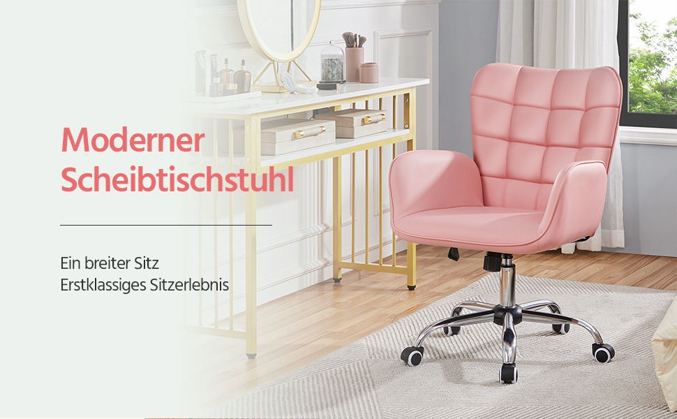 Крісло офісне Yaheetech ергономічне, з регулюванням висоти, з підлокітниками, на роликах, до 136 кг, біле (рожеве)