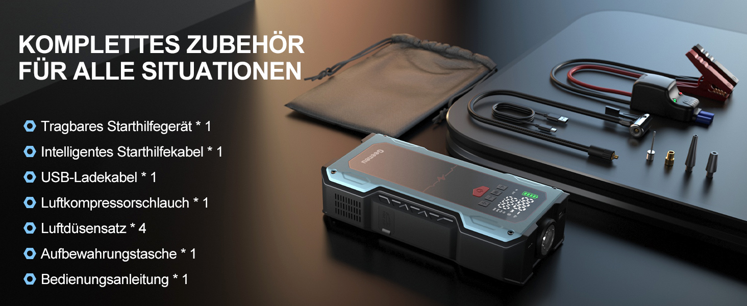 Бустер для авто Starthilfe Powerbank 6000A: пусковий пристрій з компресором 150 PSI, 12V для бензинових (до 9л) та дизельних (до 7.5л) двигунів, синій