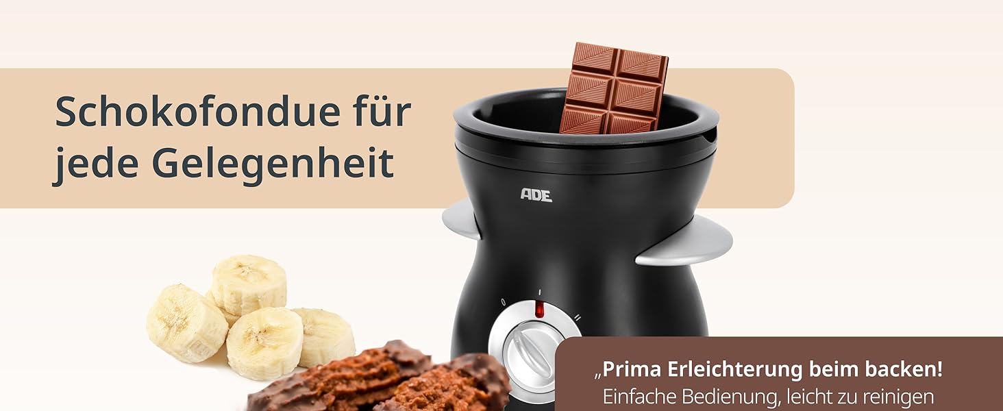 Електричне шоколадне фондю ADE 250 мл з 6 шампурами | 2 температурні режими для плавлення та підтримання тепла | Апарат для шоколаду та кувертюри | Знімна чаша з тефлоновим покриттям 250 мл для 1-2 осіб