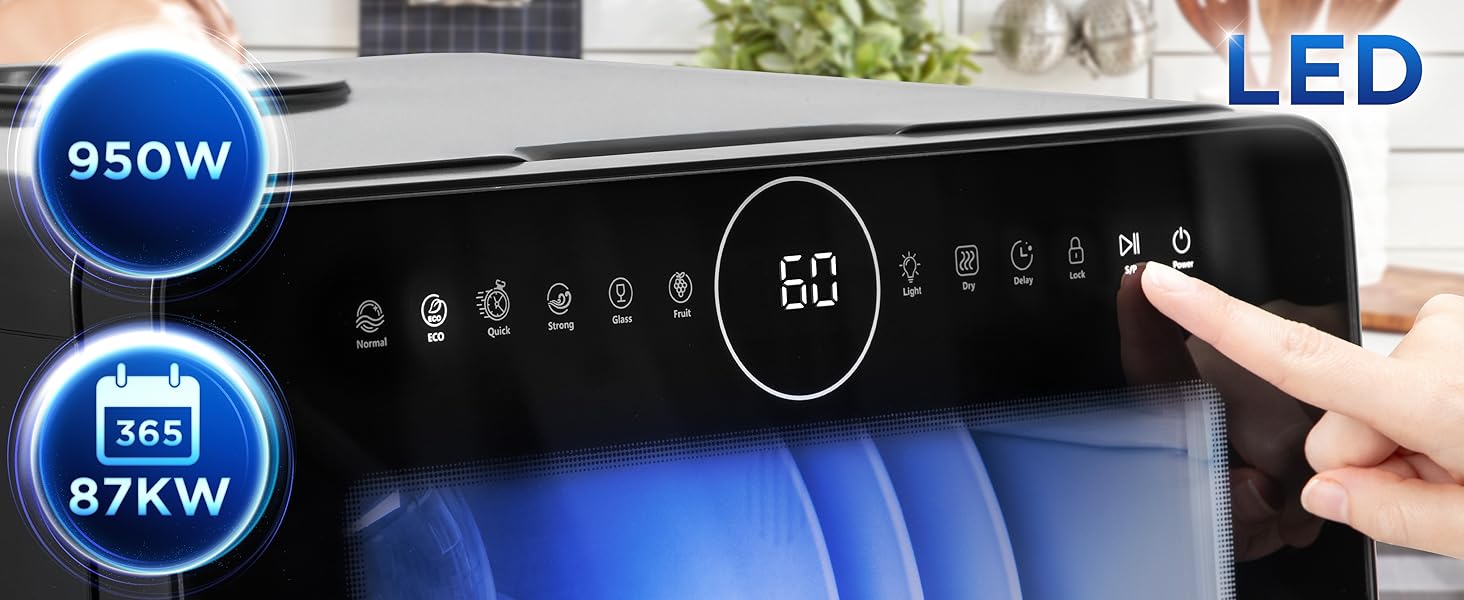 Настільна посудомийна машина Duronic DW5 BK Mini, 6 програм, 3 комплекти посуду, бак 5 л, без підключення води