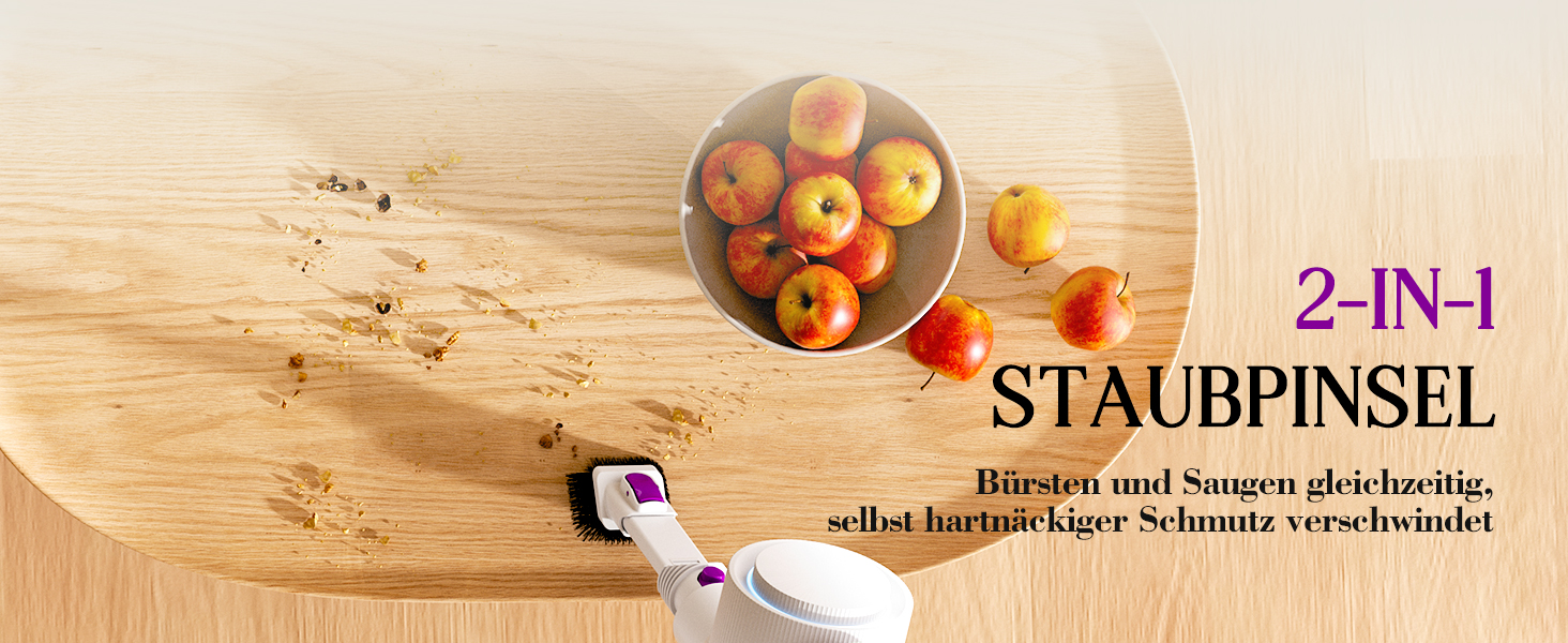 Бездротовий акумуляторний пилосос 45000 Па, 60 хв, 1,75 кг, 6-в-1 з сенсорним екраном, LED-підсвіткою, антизаплутувальною щіткою та зарядною станцією, 7-шарова фільтрація для шерсті тварин, килимів, твердих поверхонь, авто, білий з фіолетовим