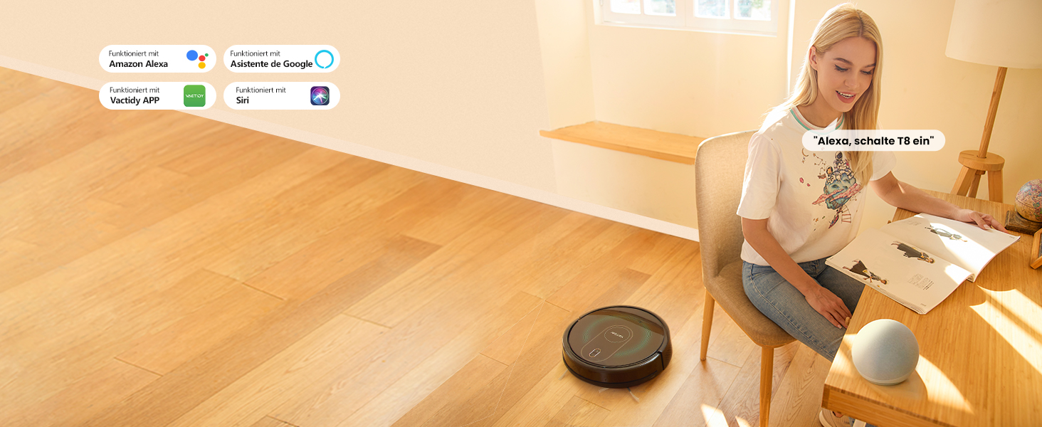 Робот-пилосос Vactidy Nimble T8 2-в-1 з функцією миття, 3000Pa, 120 хвилин роботи, сумісний з Alexa, App, Siri, для видалення шерсті тварин, чорний