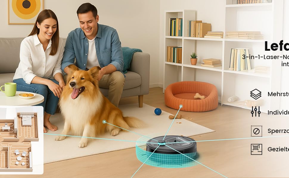 Робот-пилосос LEFANT Gen2 з функцією миття підлоги, потужність 12000Pa, автоматичне порожнення контейнера, навігація LiDAR, розпізнавання килимів, додаток Freemove 3.0 та голосове керування, 8 тижнів бездротової роботи (N3)