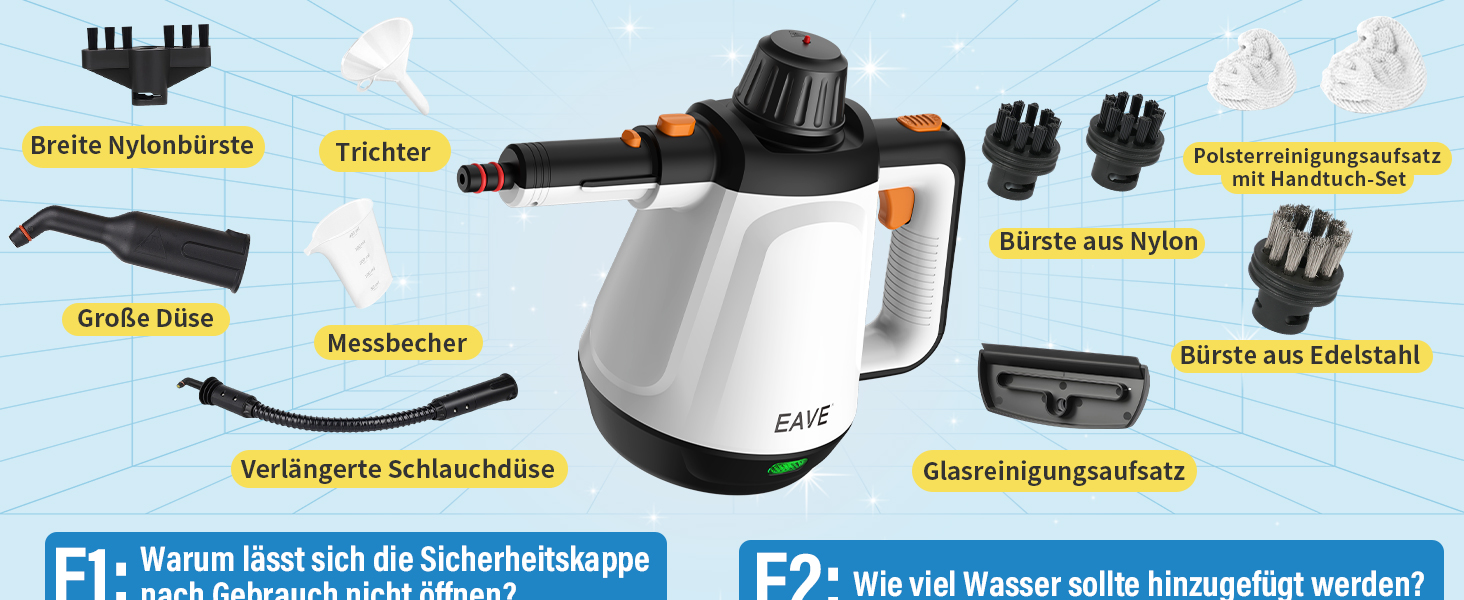 Портативний пароочисник 110°C: ефективне очищення, універсальний пристрій з 10 насадками та 5м кабелем. Ідеально для диванів, килимів, швів та видалення жиру. Колір: білий