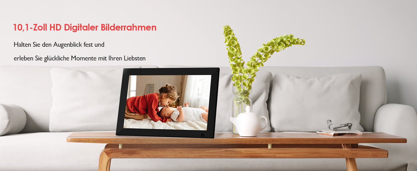 Цифровий фоторамка 10.1 дюйма з Wi-Fi, 64GB пам'яті, IPS LCD сенсорний екран 1280x800, автоповорот, аудіо, швидке завантаження фото та відео, чорний