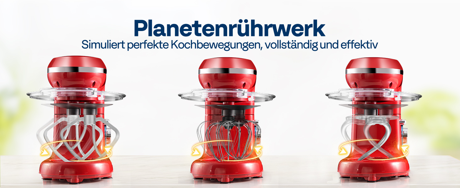 Кухонна машина VIVOHOME 5.7L: потужний міксер з 10 швидкостями, функцією імпульсу та набором насадок (червоний)