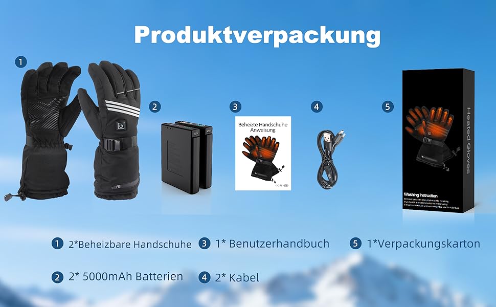 Гріючі рукавички для чоловіків та жінок, акумулятор 5000mAh*2, 7.4V, 4 режими нагріву, водонепроникні, для зимових видів спорту та катання на лижах