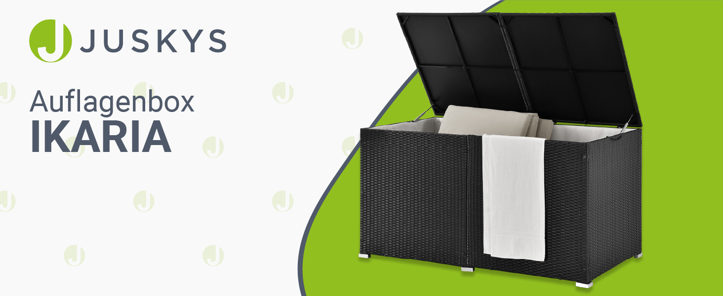 Ящик для подушок Juskys Ikaria 950л з кришкою з автопідйомом та внутрішньою підкладкою - Садова скриня 145x82x79 см чорна