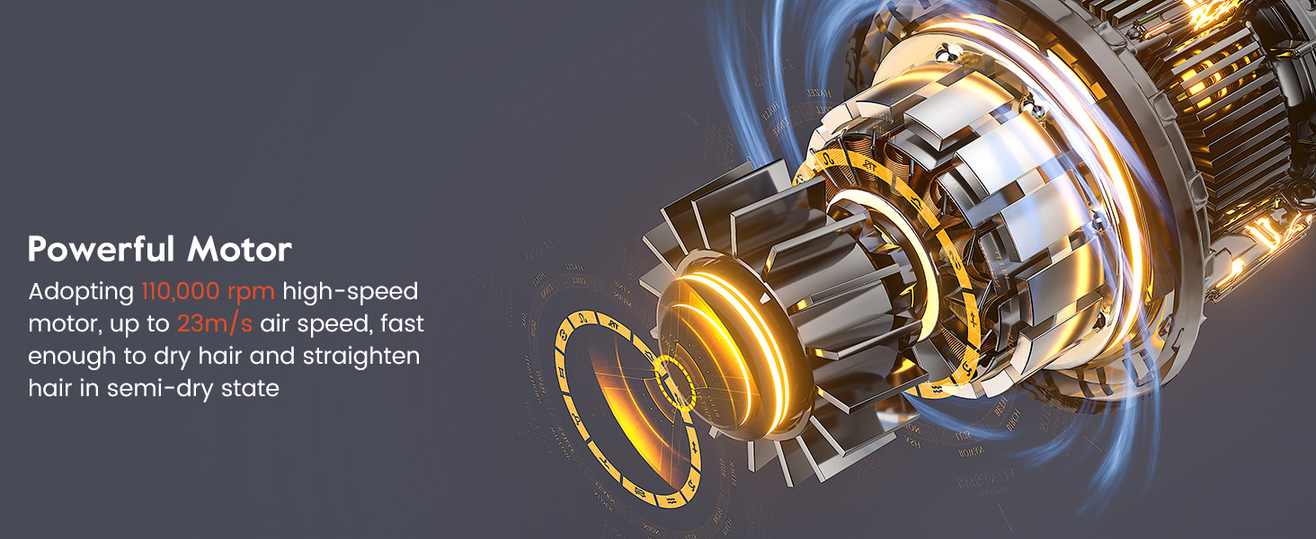 Випрямляч для волосся slopehill Air 2026 з іонізацією 1300W, без нагрівальних пластин, для сухого та вологого волосся, сірий